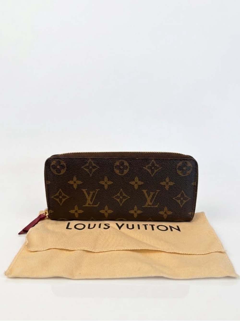 Louis Vuitton Monogram Zip Around Wallet with Fuchsia Interior and Pull